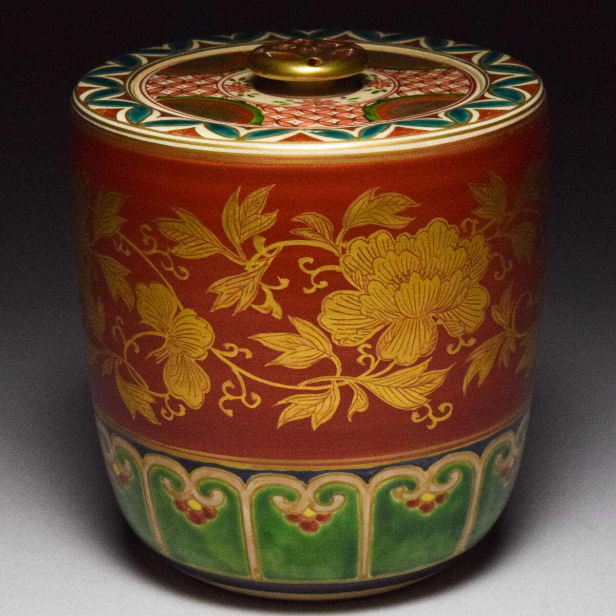 八八八】森里陶楽 仁清鳳 金襴 牡丹唐草 水指 ◇共