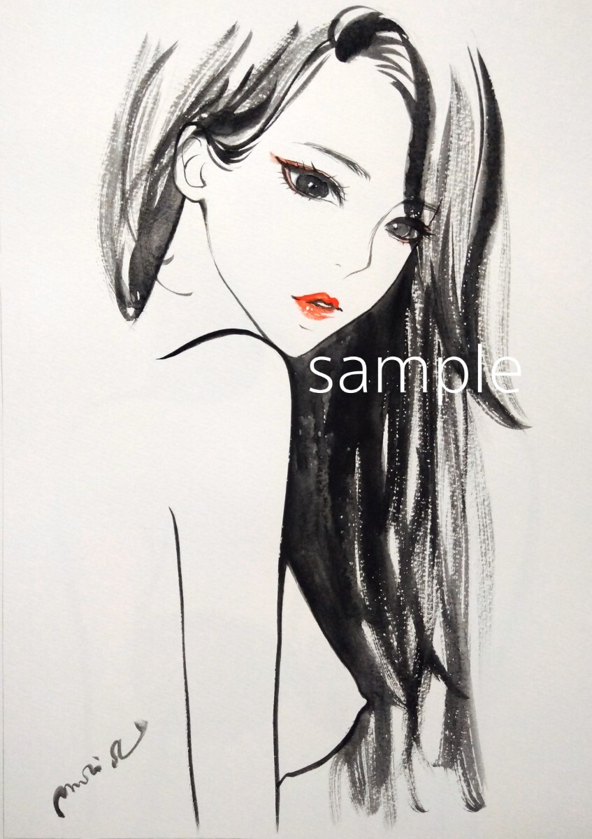 肉筆原画 水彩画 絵画 美人画 手描きイラスト グラビア オリジナル F1強