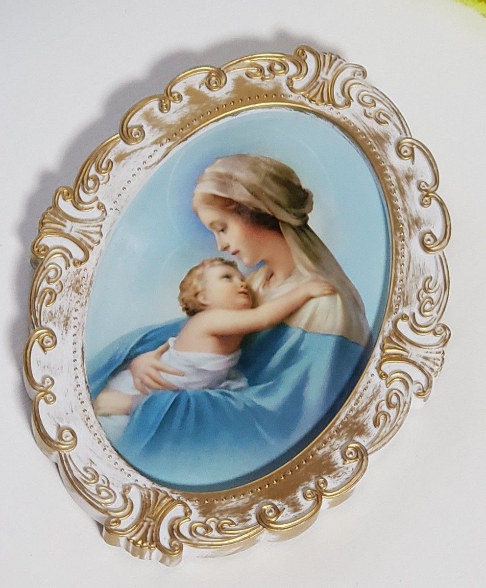 アンティークフランス 聖家族のニードルワーク刺繍タペストリー額装