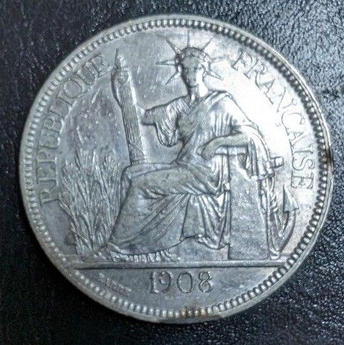 フランス領 インドシナ 1ピアストル 貿易銀貨 1908年 銀貨 古銭 コイン