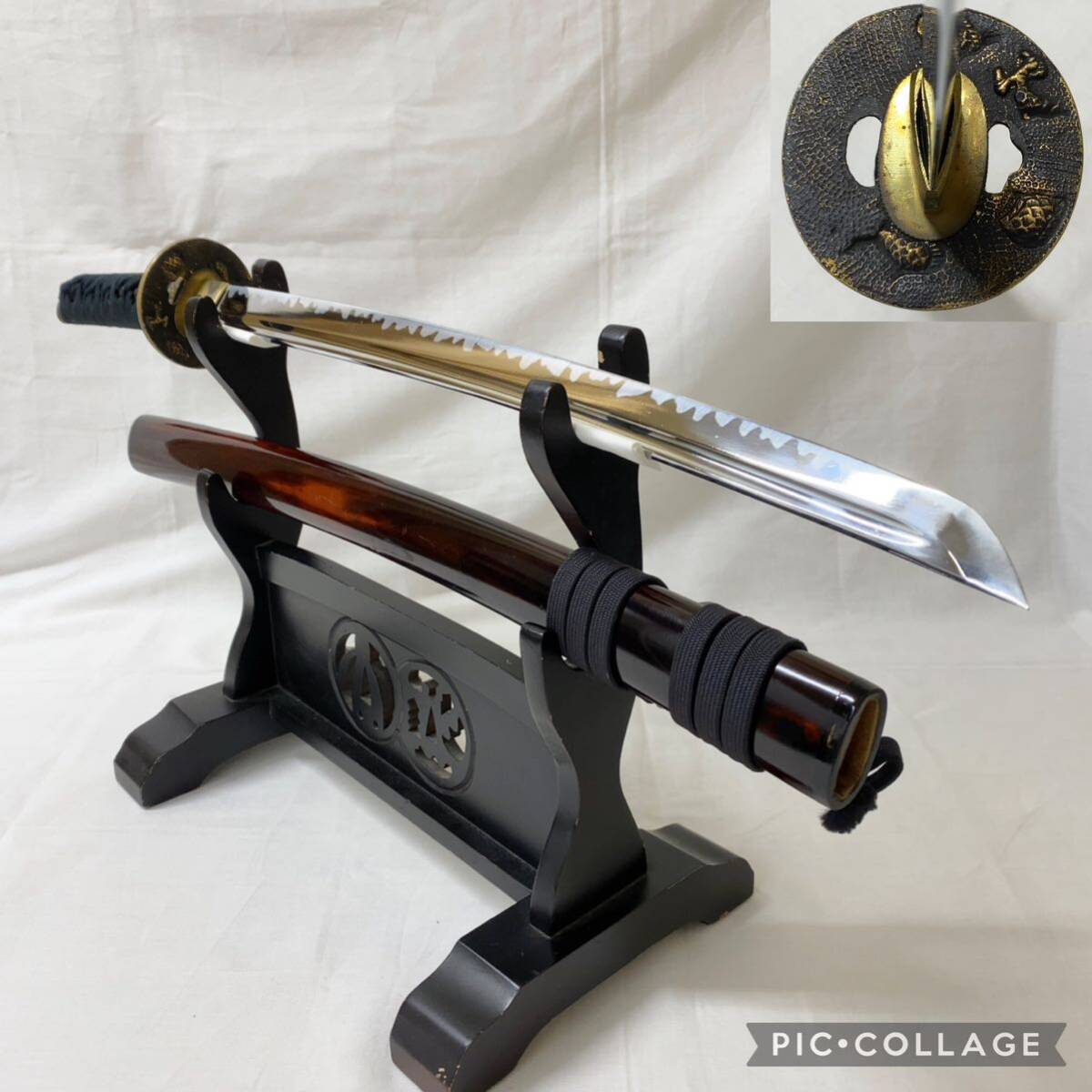 樋入り】龍鍔 透かし鍔 脇差 全長65.0センチ 日本刀 拵え 模造刀 真剣