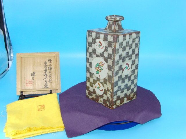 特選品 YG-39 島岡達三 練上縄文方壷 角花瓶 益子焼 人間