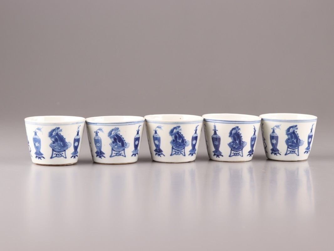 boa】中国古玩 唐物 染付 煎茶碗5客