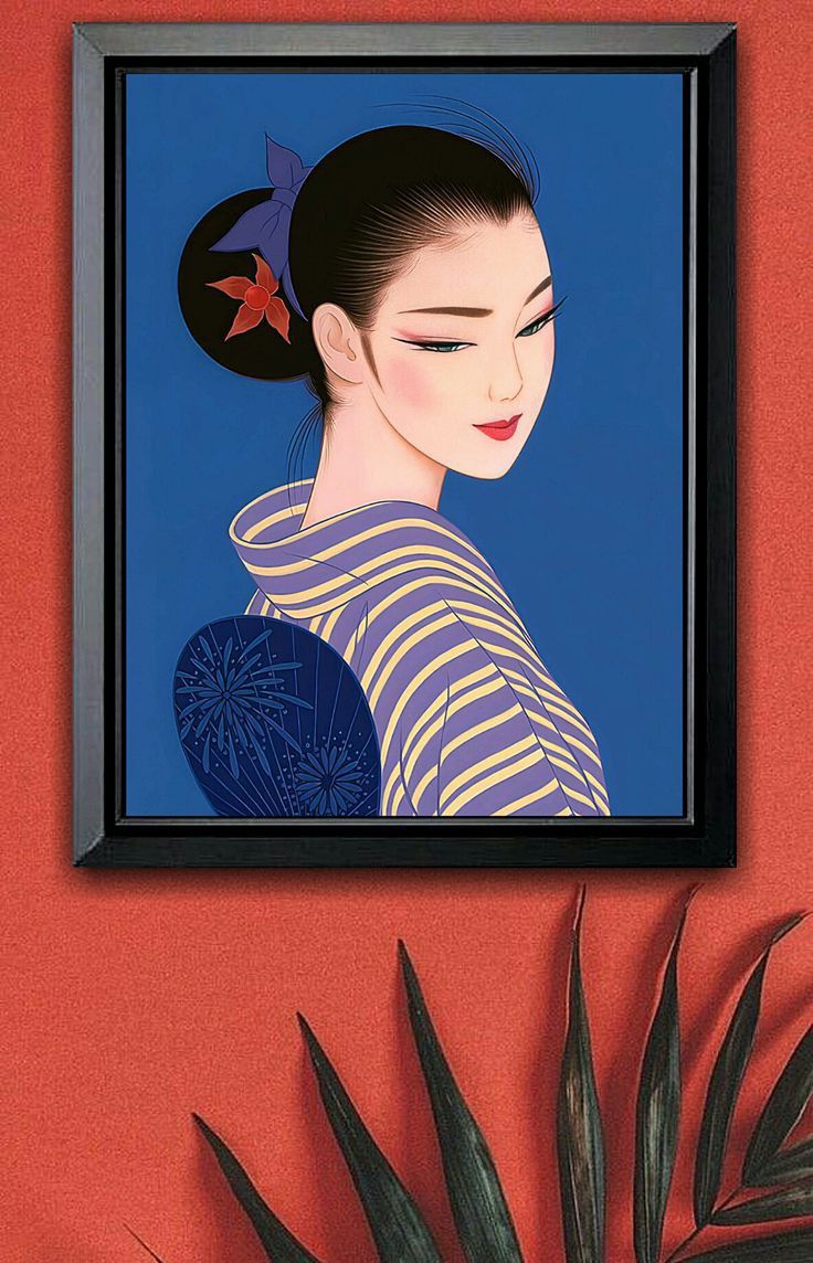 kj 額装品 鶴田一郎 美人画 貴重イラスト A4サイズ額入り ポスター風