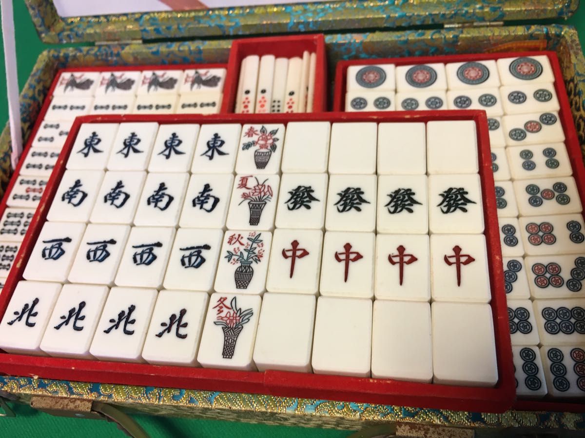 3613）麻雀牌 骨製?（鹿かも？）背竹牌 マージャン牌 パイ牌 中国工芸