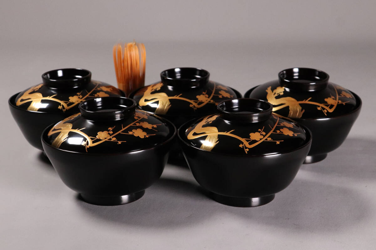 未使用 懐石道具 黒塗 四つ椀 購入 小丸椀 2客揃 汁椀 ほぼ未使用 懐石