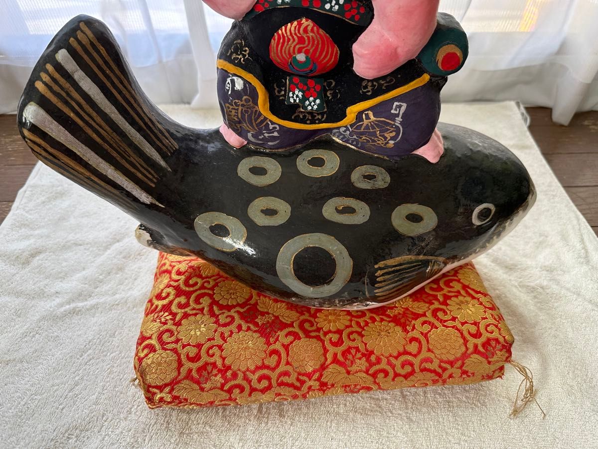 希少 中野人形 ふぐ乗り大黒天 土人形 土雛 奈良久雄 40㎝｜Yahoo