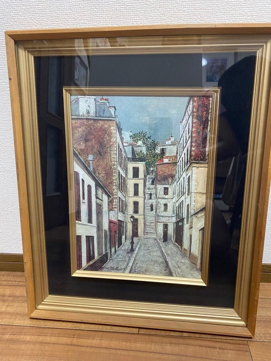 絵画/モーリス・ ユトリロ】コタンの袋小路 美品 額縁 ガラス窓