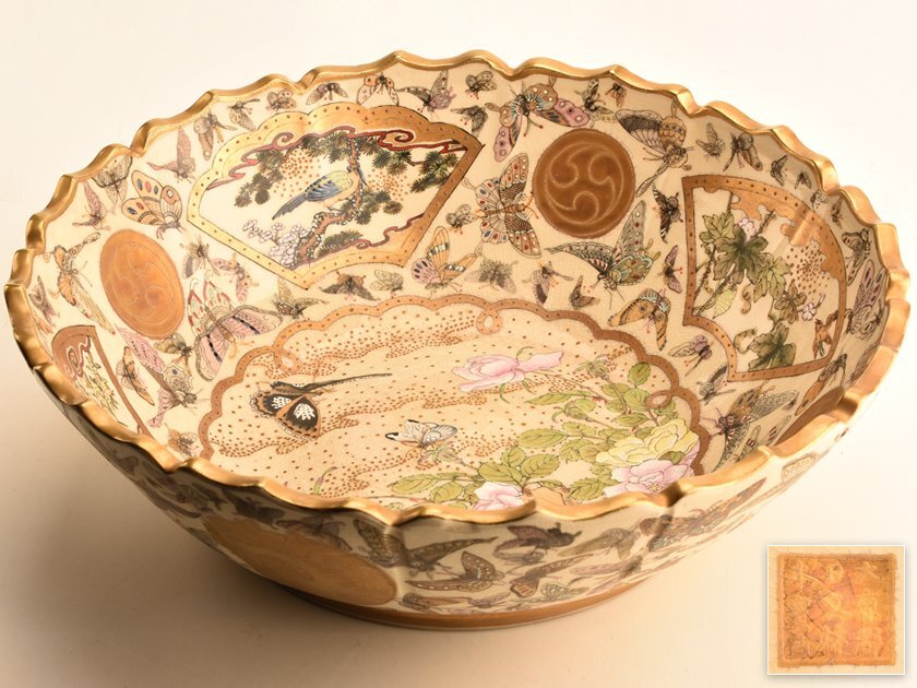 E878 】 超別格品 明治期本筋最高峰の献上薩摩焼 超細密盛上金彩絵付水