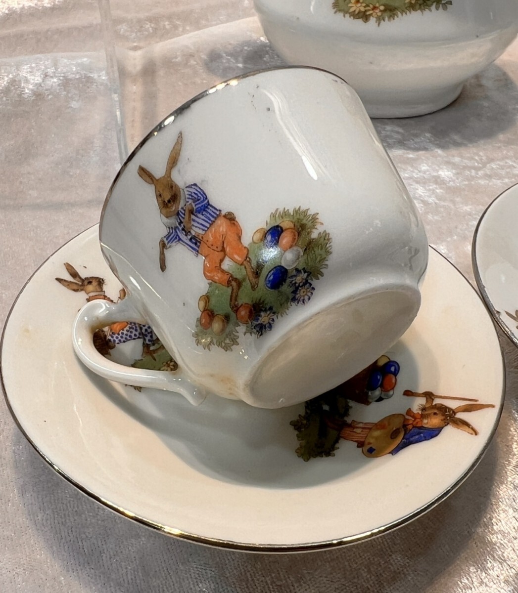 ポット ミルク シュガー カップ＆ソーサー2個のセット 金彩 手描き