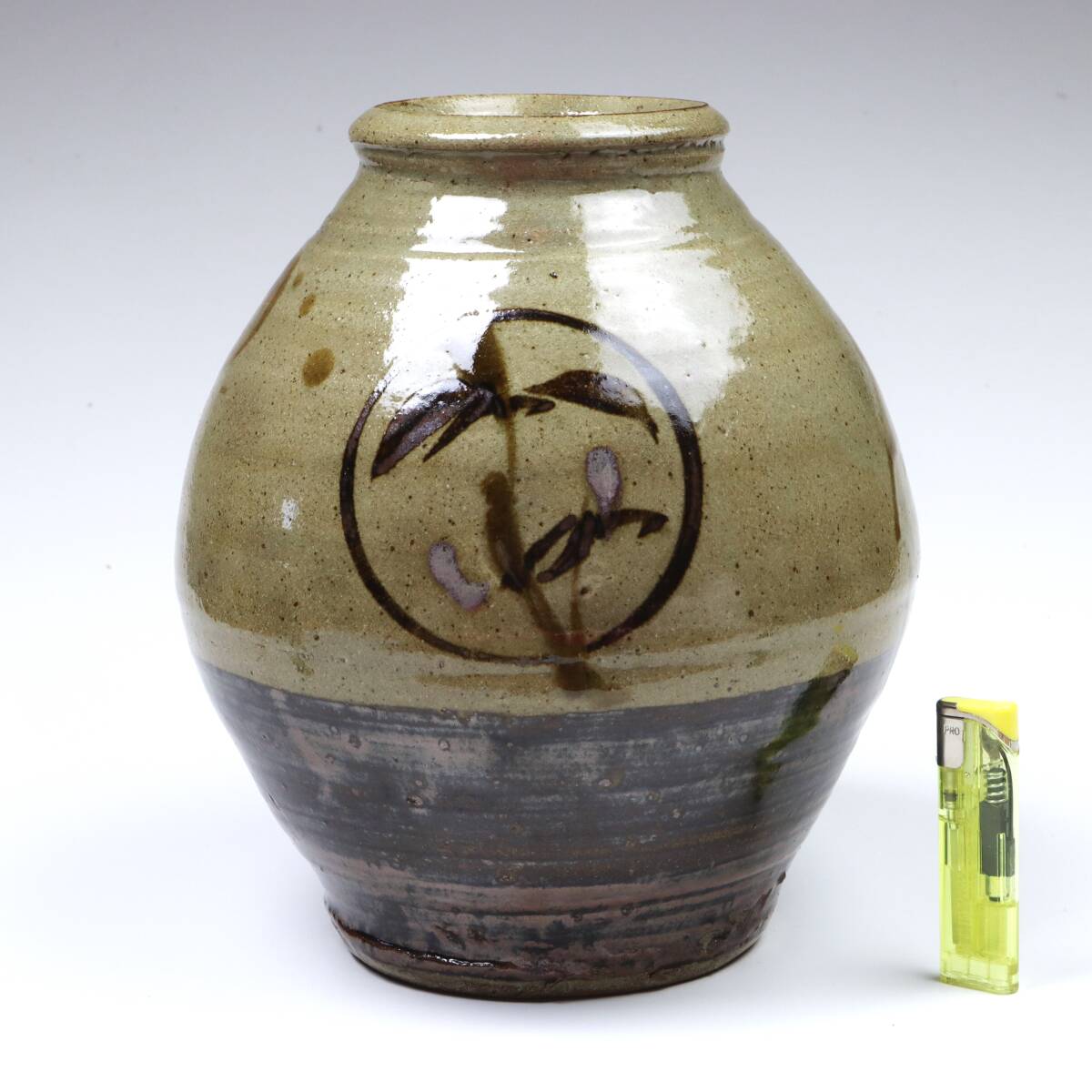 □濱田庄司 人間国宝 掛け分け丸紋壺 花瓶 バーナードリーチ 柳宗悦 河井