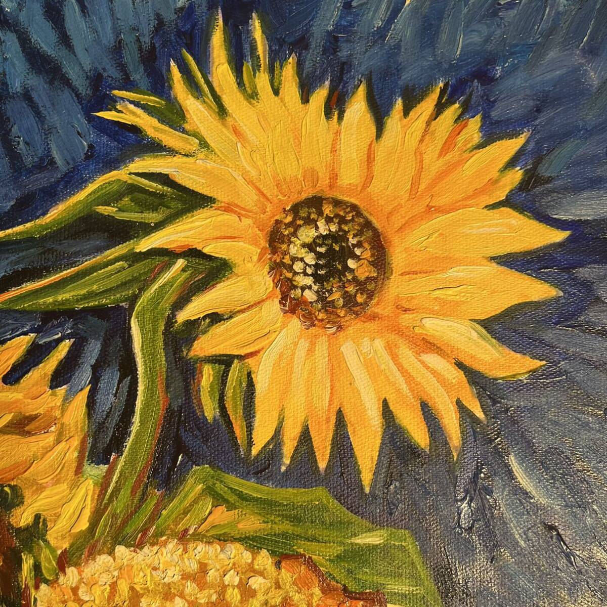 ☆秀作☆手書き油絵 ゴッホ 幻 芦屋のひまわり 額付き 絵画 インテリア