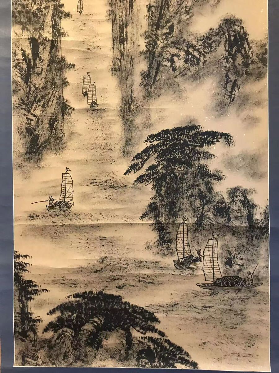 真作】王温良「長江之三峡図」 山水画 古い掛け軸(掛軸) 肉筆 紙本 中国