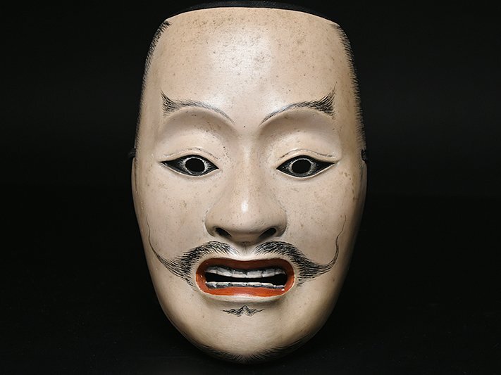 時代 能面師 橘 芳高 作 木彫 面 面袋 箱付 y090404 】雅楽 能楽