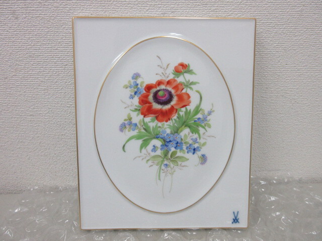 マイセンMEISSEN ピンクローズ/忘れな草プラーク陶板画