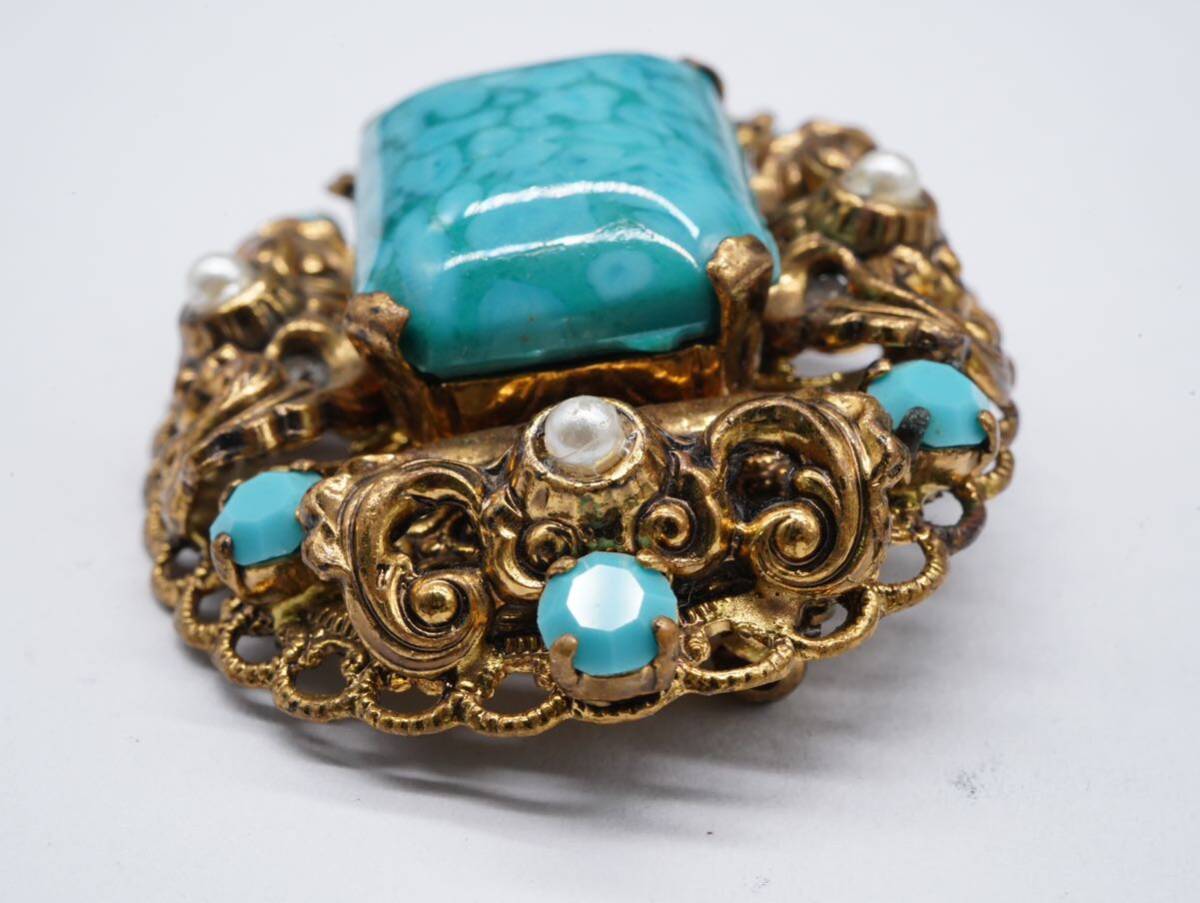 専用◇W.GERMANY 西ドイツ ヴィンテージ ブローチ◇翡翠？アクセサリー