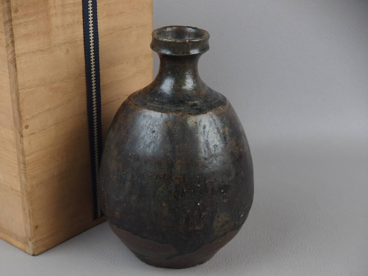 李朝期 黒釉李朝徳利 李朝時代 青枠】黒高麗 徳利 花入 李朝時代 李朝