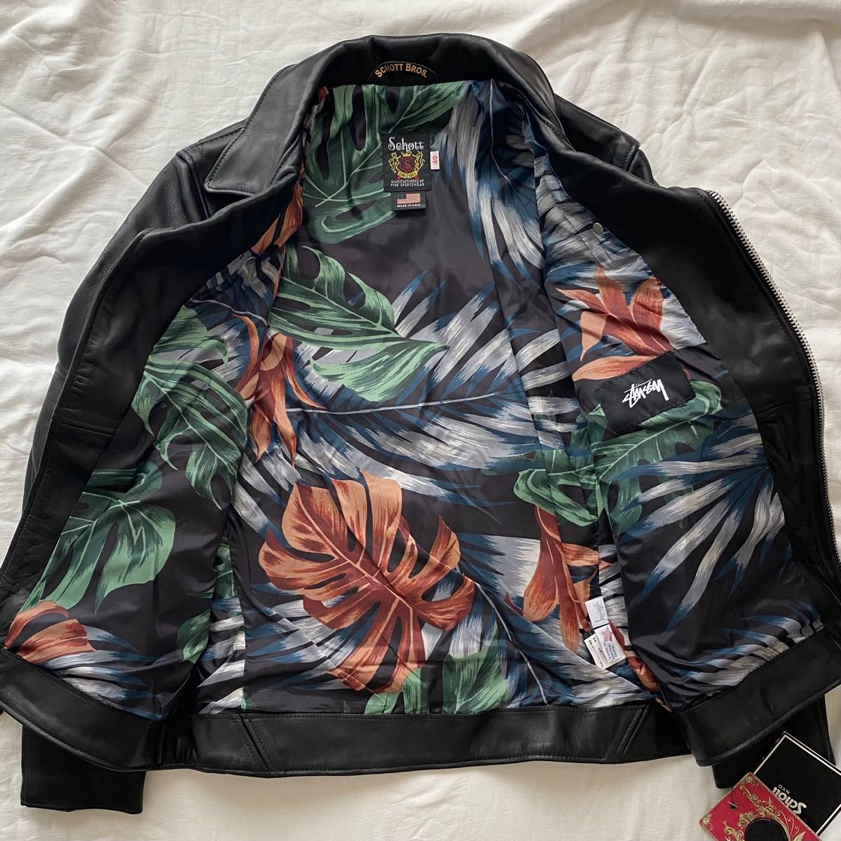 レア デッドストック 【米国製】Stussy x Schott レザーライダース