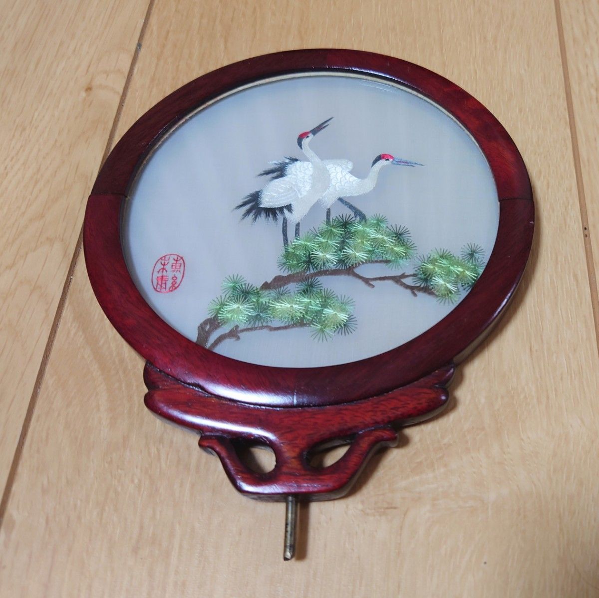 蘇州両面刺繍 中国刺繍 蘇州シルク 双鶴図柄 伝統工芸 蘇州刺繍 蘇州