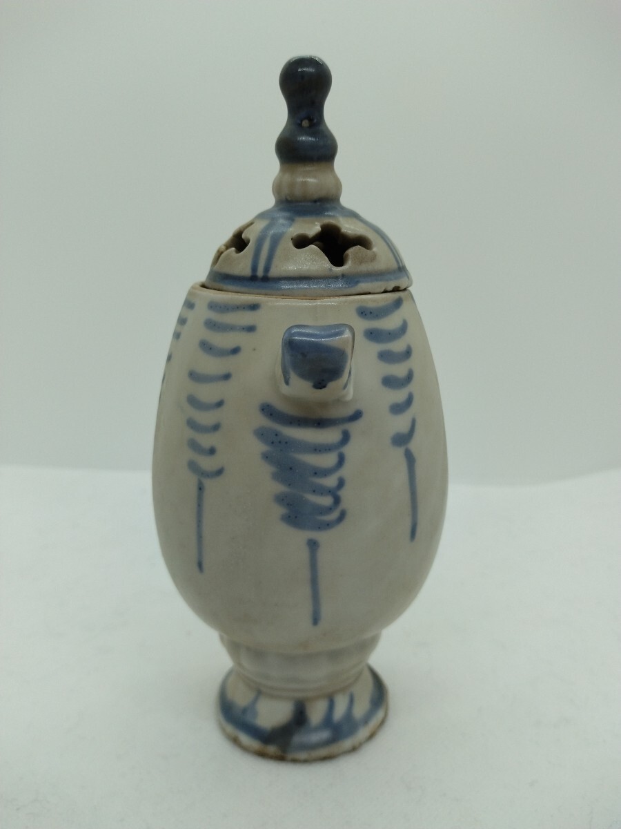 李朝初期香炉：白磁呉須紋 高麗陶磁器 朝鮮陶磁器 骨董 希少 珍品 旧華族