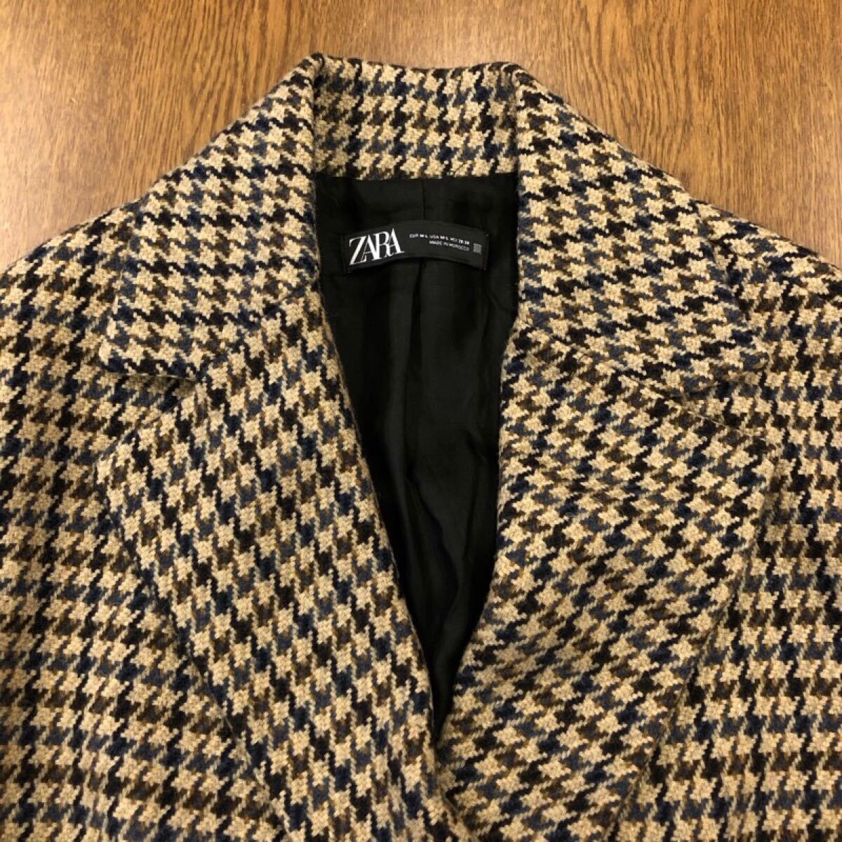 に074】ZARA MANTECO 千鳥柄チェスターコート (USA)M~Lサイズ ベージュ