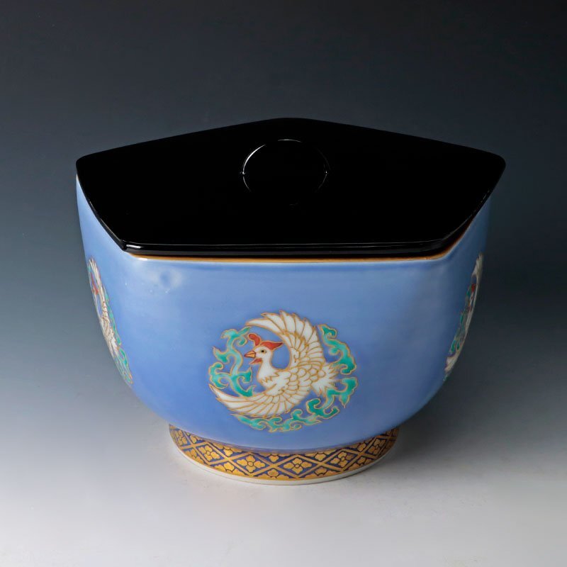 林淡幽藍彩鳳凰五角水指茶道具