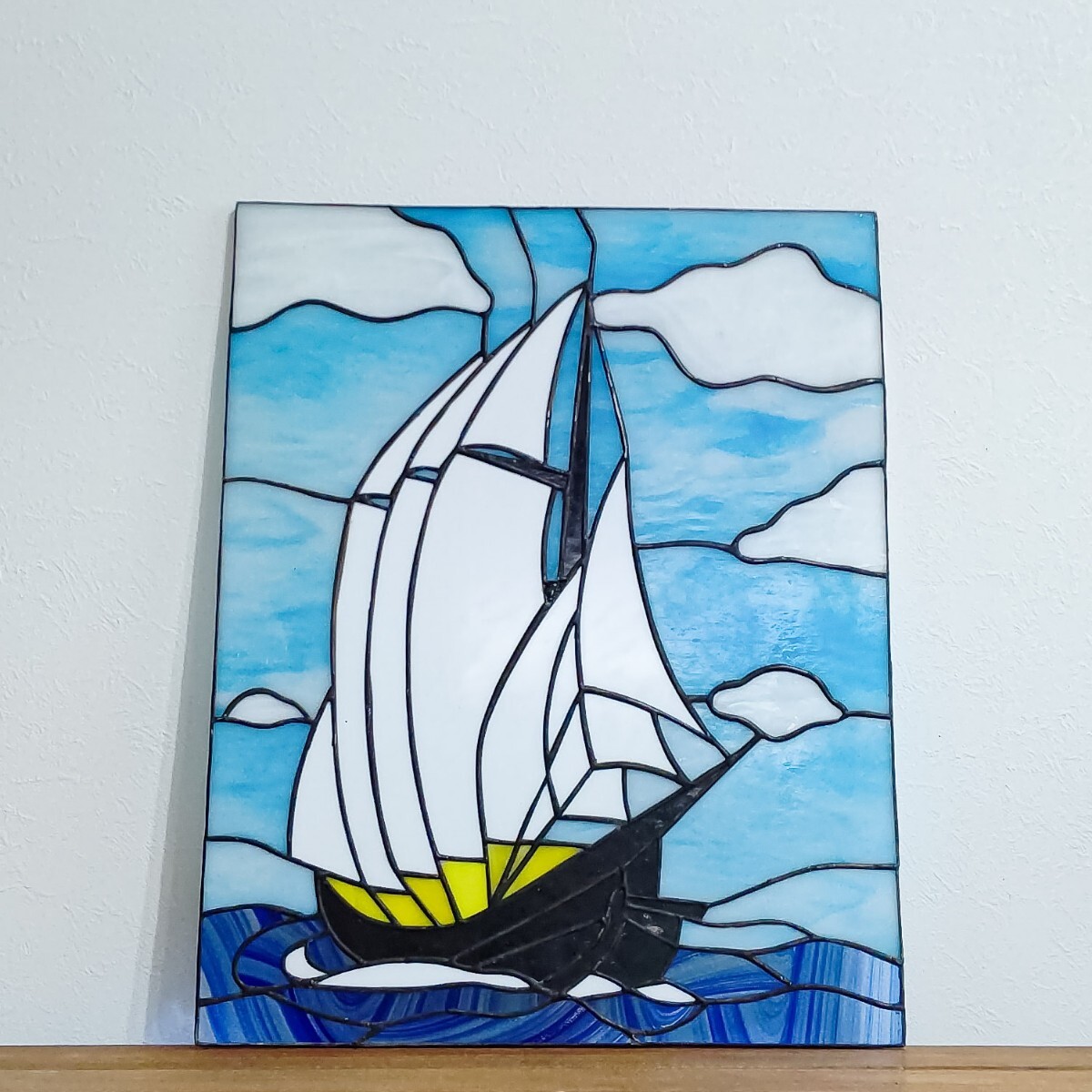 ステンドグラス パネル ヨット 船 インテリア レトロ 飾り オブジェ