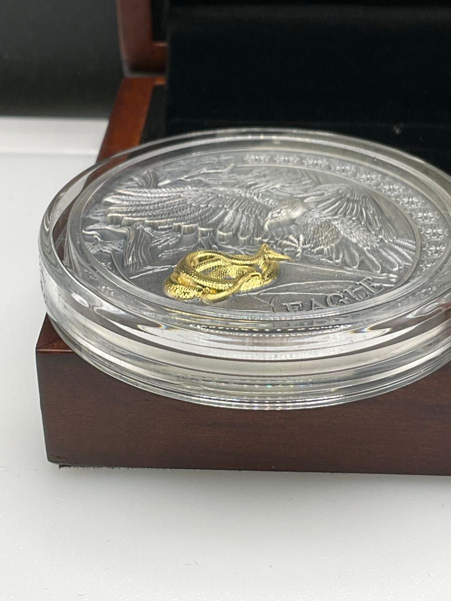 2023年ガーナ 野生の狩人 イーグル アンティーク風・金メッキ付 50g