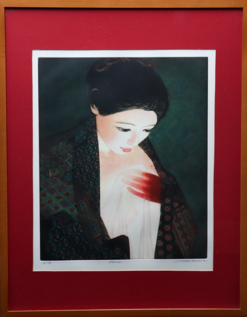 宙】真作保証 高橋潮「fvrier」銅版画 12/75 サイン有 額装 銅版画家