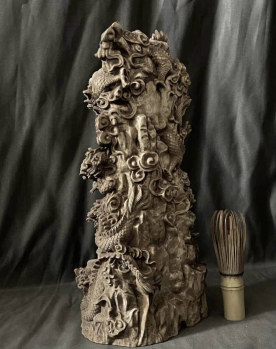 仏教工芸品総楠製井波彫刻一刀彫極上彫木彫仏像九龍観音菩薩