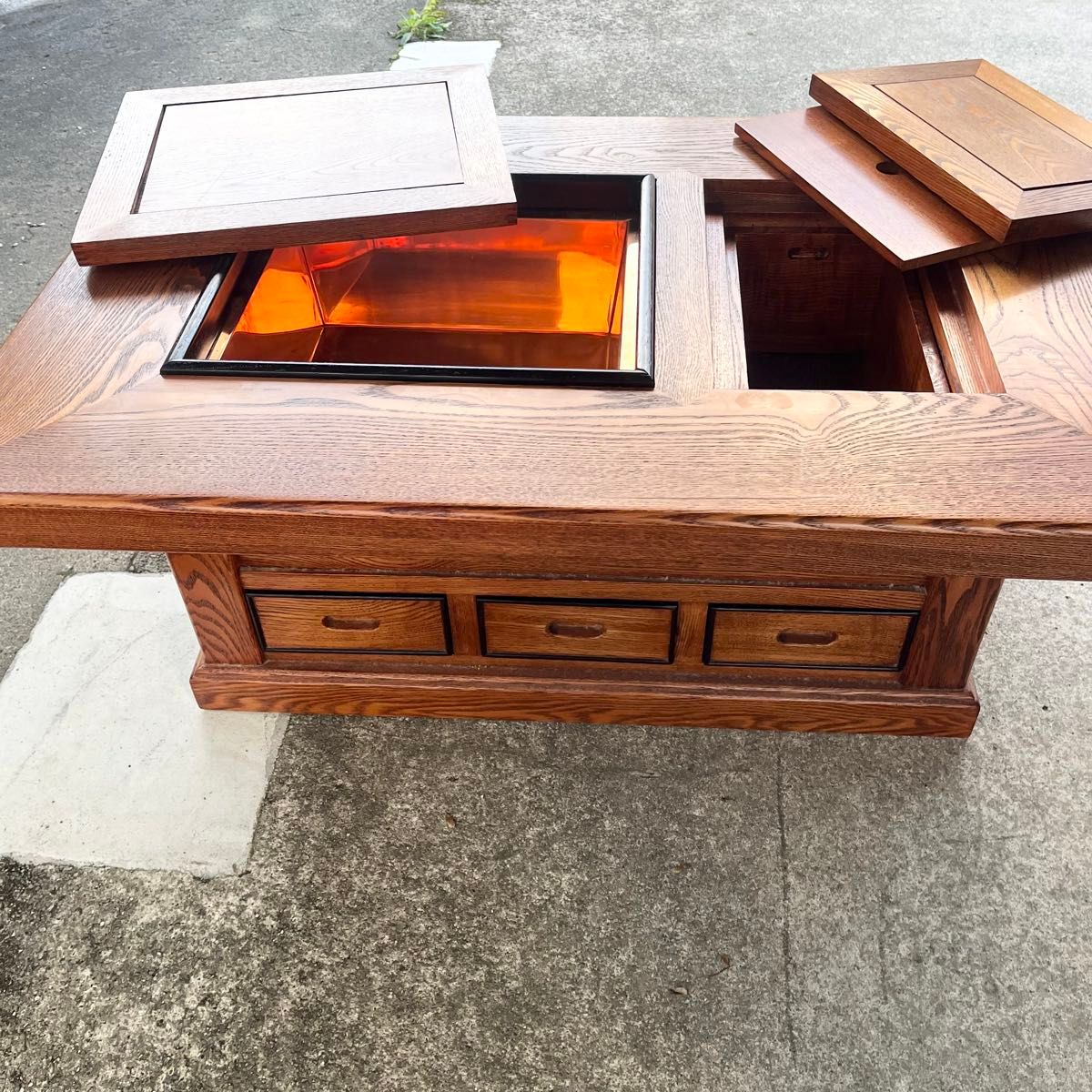 アンティーク関西長火鉢 古民家家具 総欅無垢材 テーブル