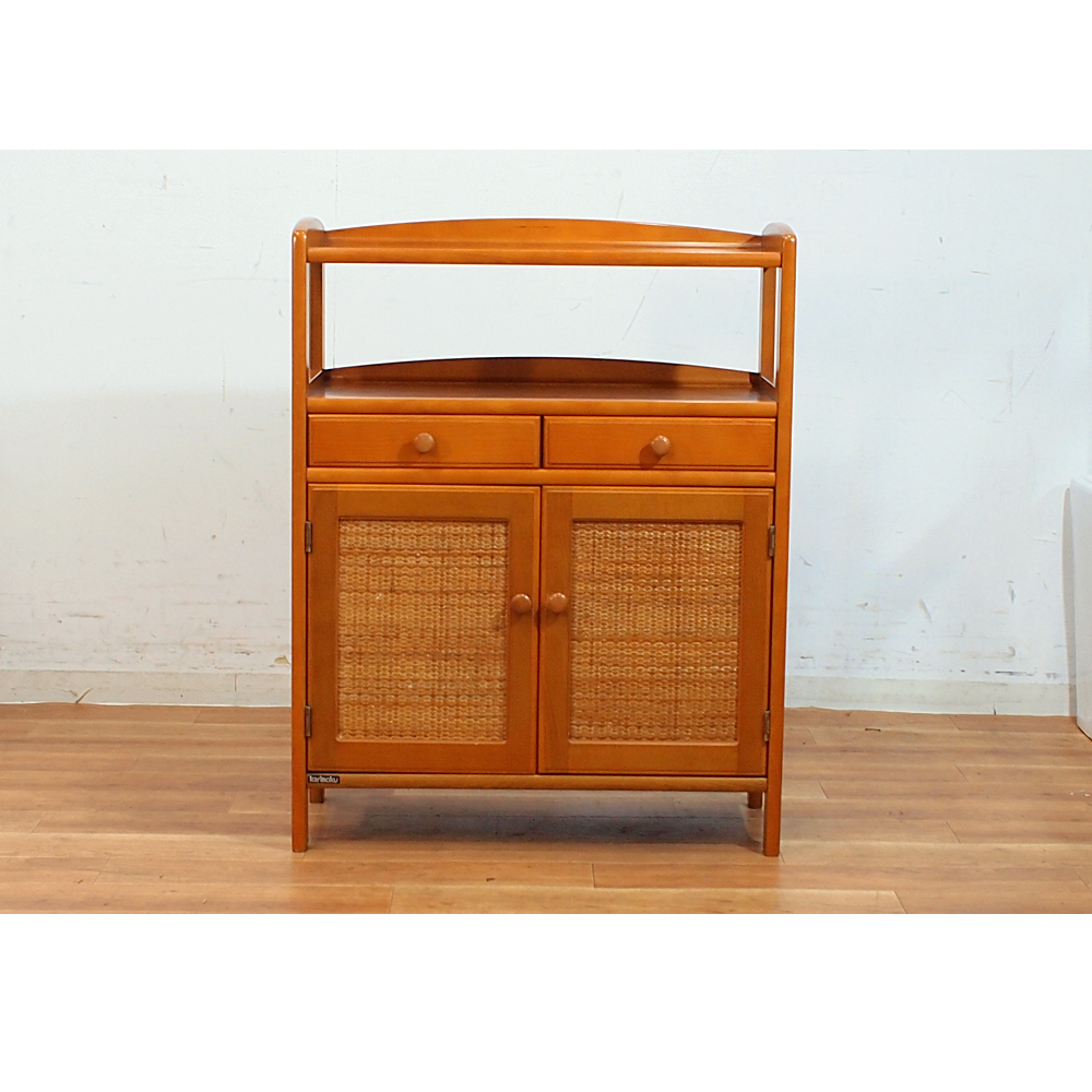 カリモク ラタン 木製電話台・ファックス台 引き出し付き カリモク