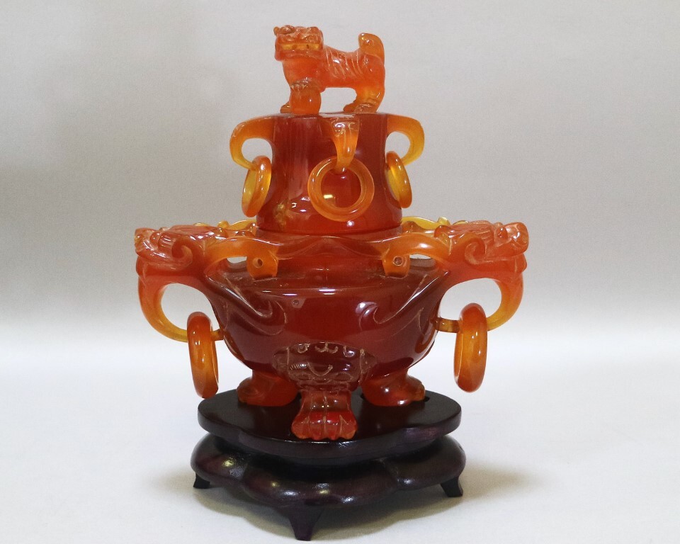 瑪瑙 メノウ 香炉 遊環 全高25cm