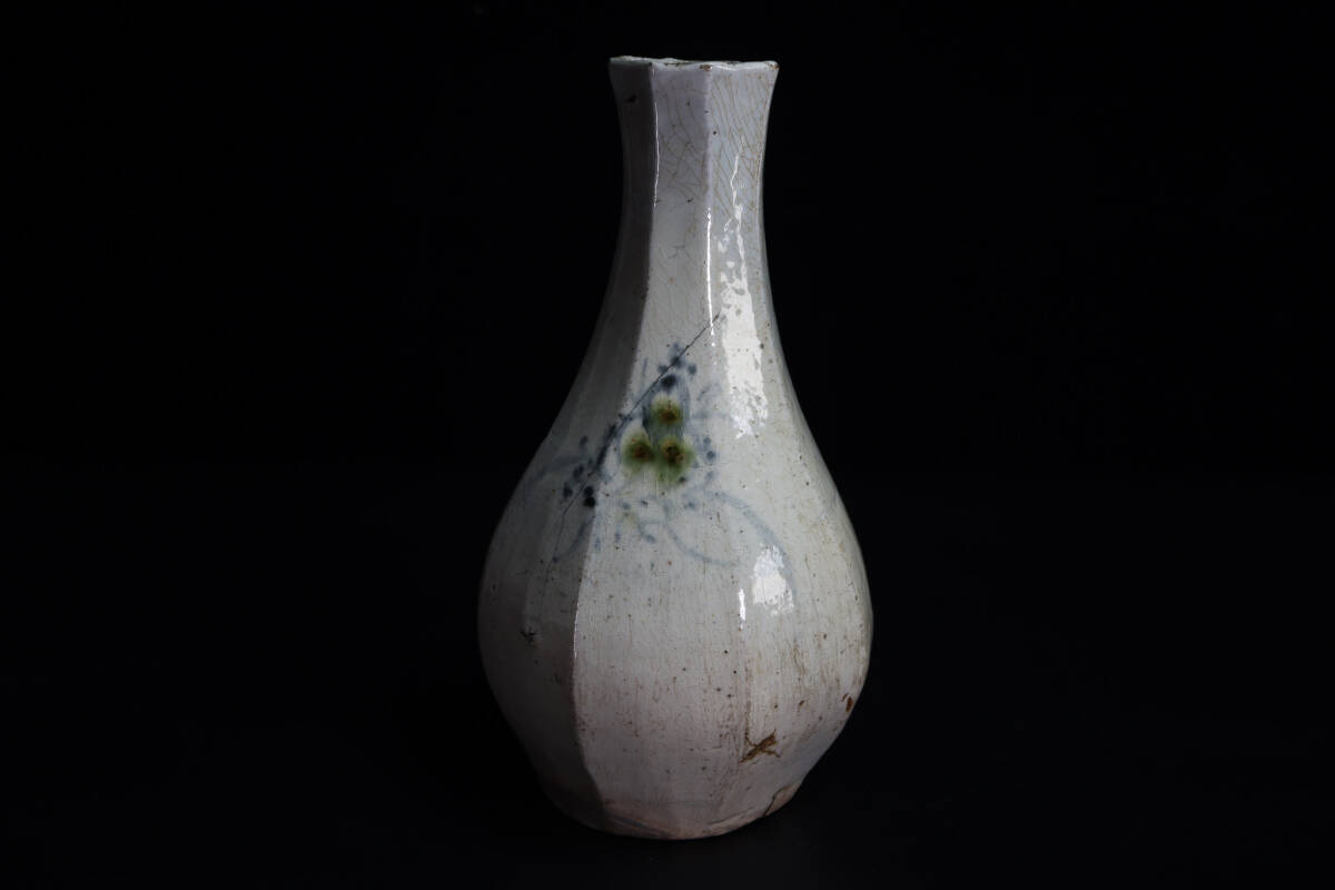 朝鮮美術 李朝 高麗白磁 辰砂染付 花文瓶 壺 M R7653 朝鮮美術 李朝