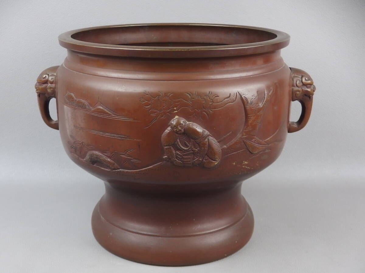 銅製 唐子三つ足火鉢 瓶掛 2 骨董 アンティーク