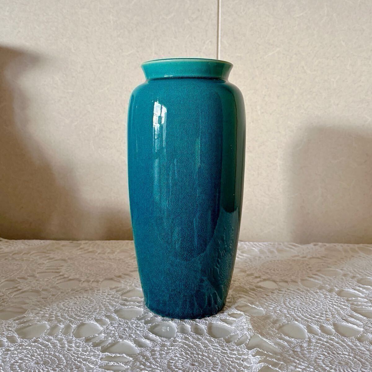 清水焼 青緑色 花瓶 箱付き