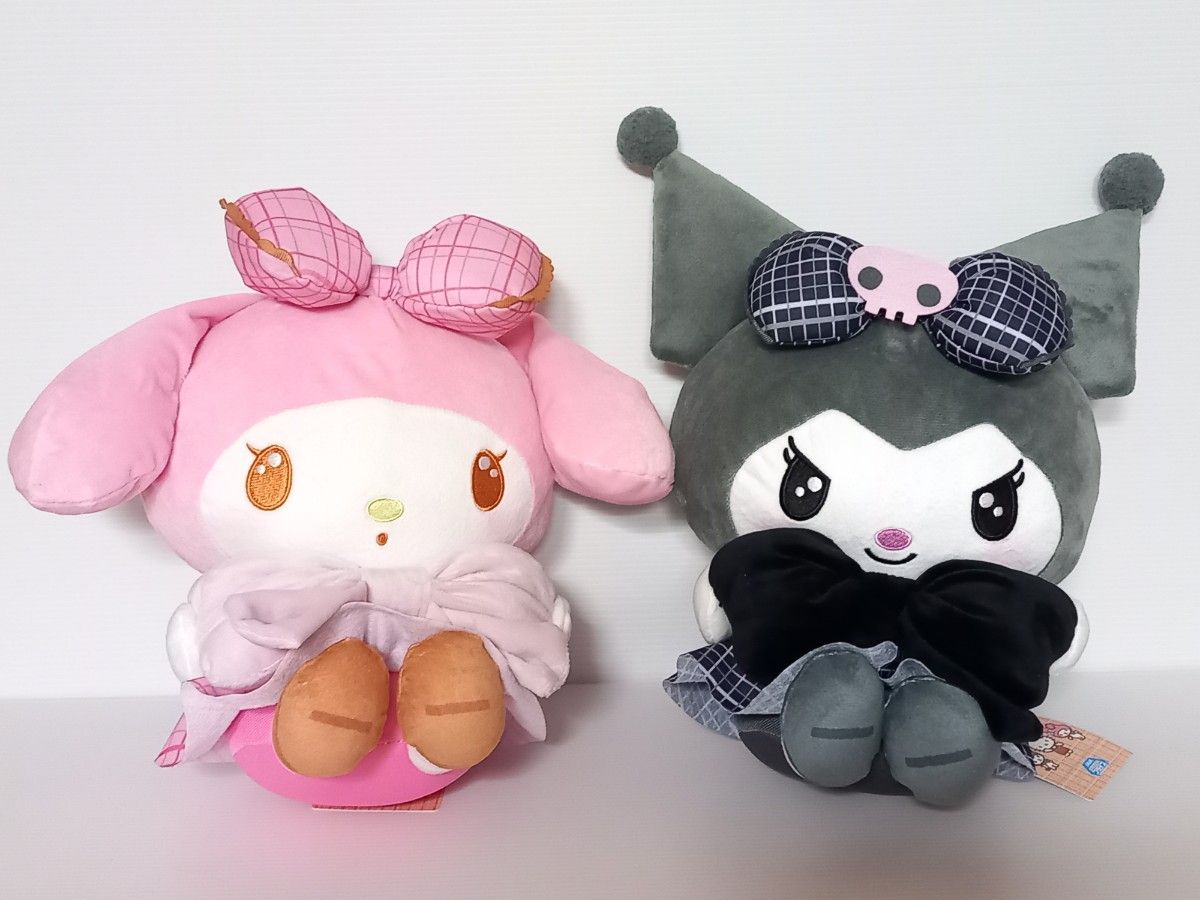 マイメロディ ぬいぐるみ おめかしシリーズ 水色ギンガムチェック タグ