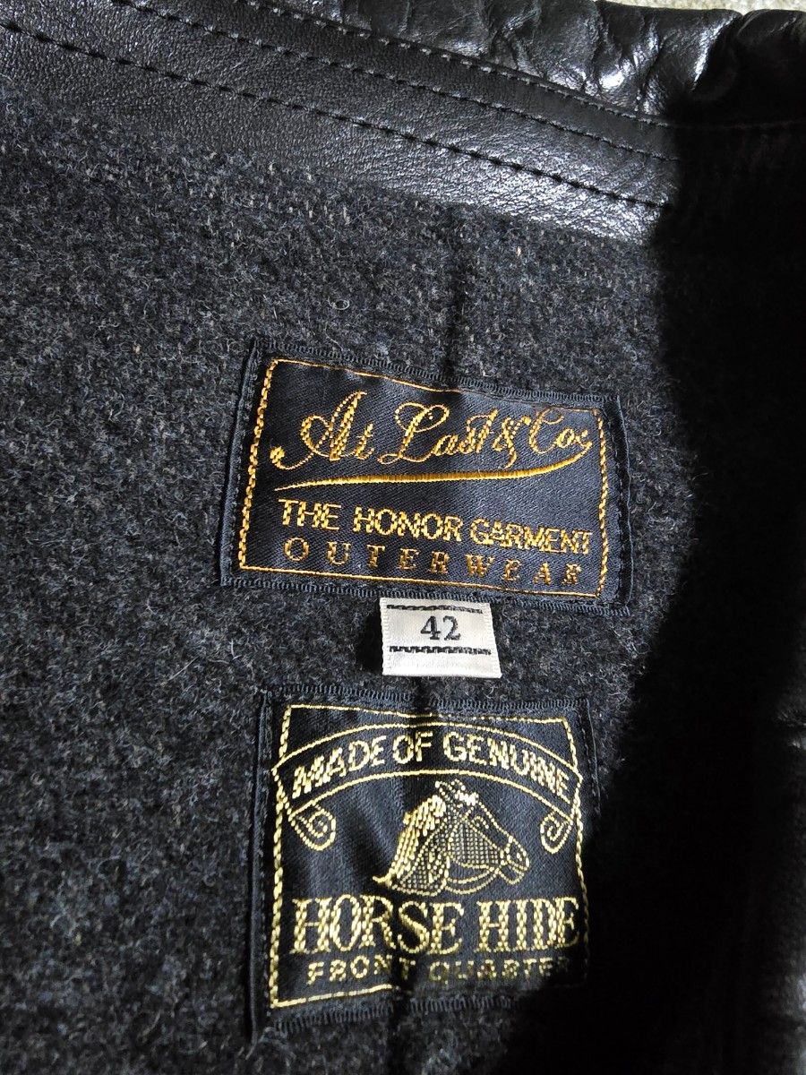 アットラスト ホースハイド ダブル カーコート 42 黒 Timeworn