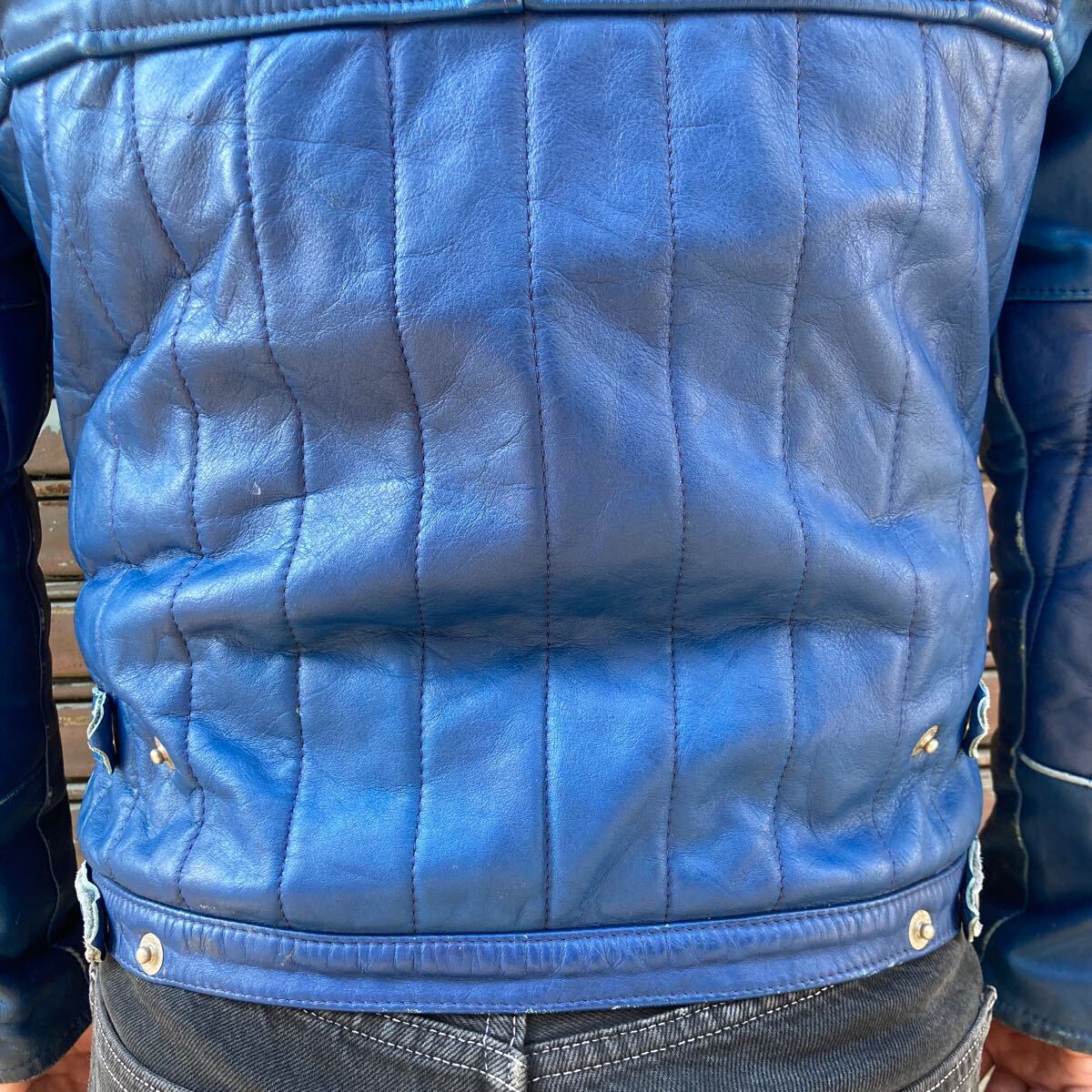 希少 60s 70s イギリス製 ロンジャン ライダース ダブル ブルー 英国製