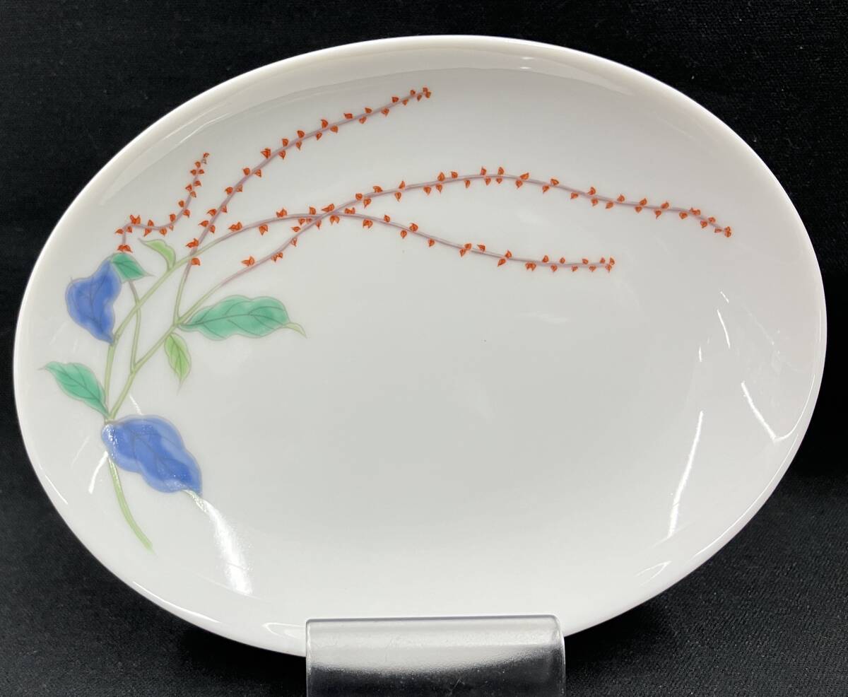 瑞】深川製磁 水引草 楕円皿5枚セット 共箱