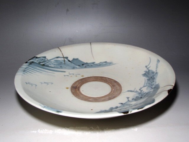 ☆ 初期伊万里 山水文中皿 山下朔郎極めがございます☆x524 初期伊万里