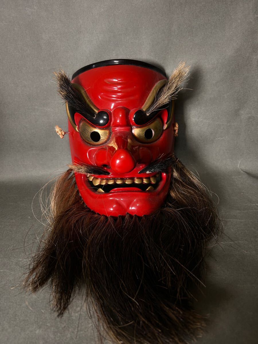 江戸時代 天狗面】 木彫 猿田彦大神