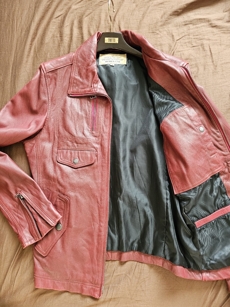 美品】AVIREX 本革レザージャケット 赤 M スタンドカラー ライダース
