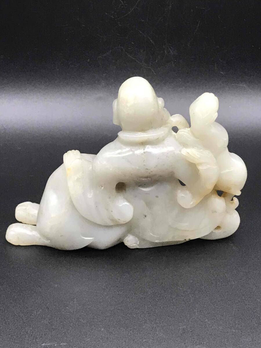 和田玉 清時代 弥羅菩薩神獣和田玉彫り 置物鑑賞物 古玉石 唐物 (D-79)