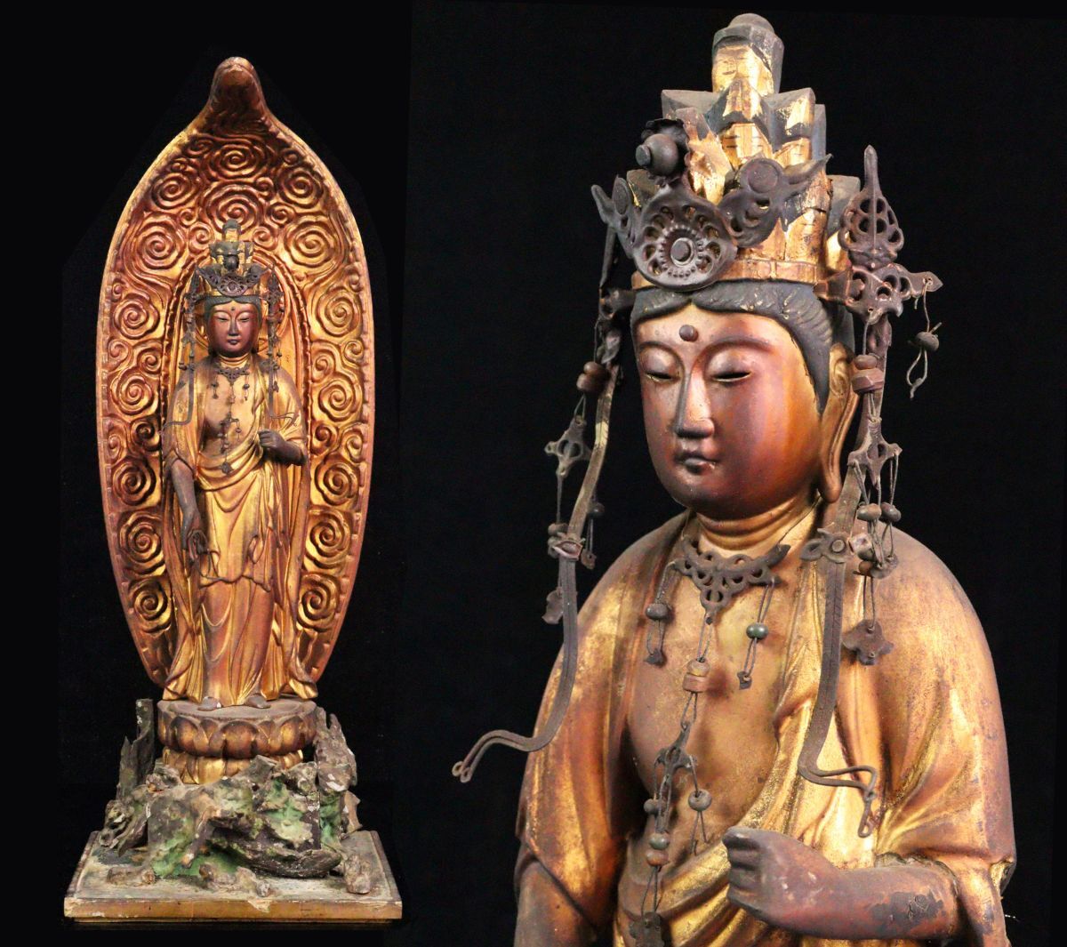 Yahoo!オークション - 江戸期 仏教美術 木彫 玉眼入 渡金 観音菩薩立像