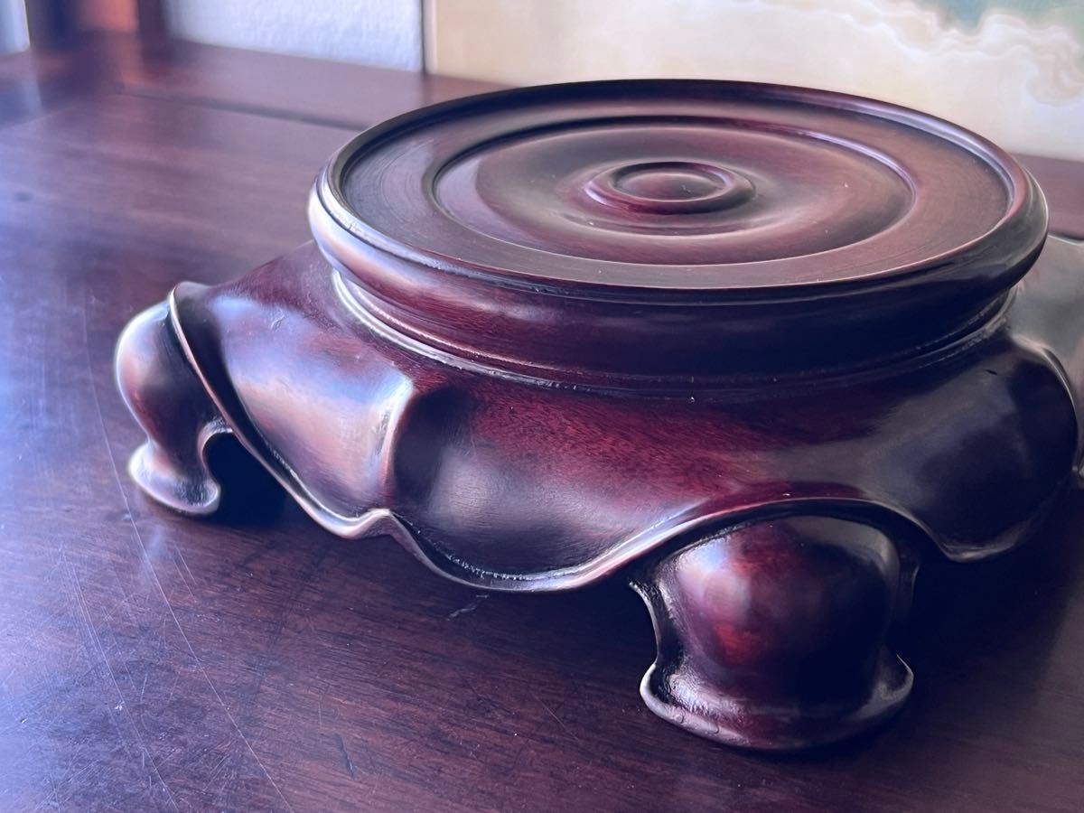 中国美術 唐木 丸台 瓶座 花台 香炉台 飾り台 紫檀 木製 亀足 木彫り