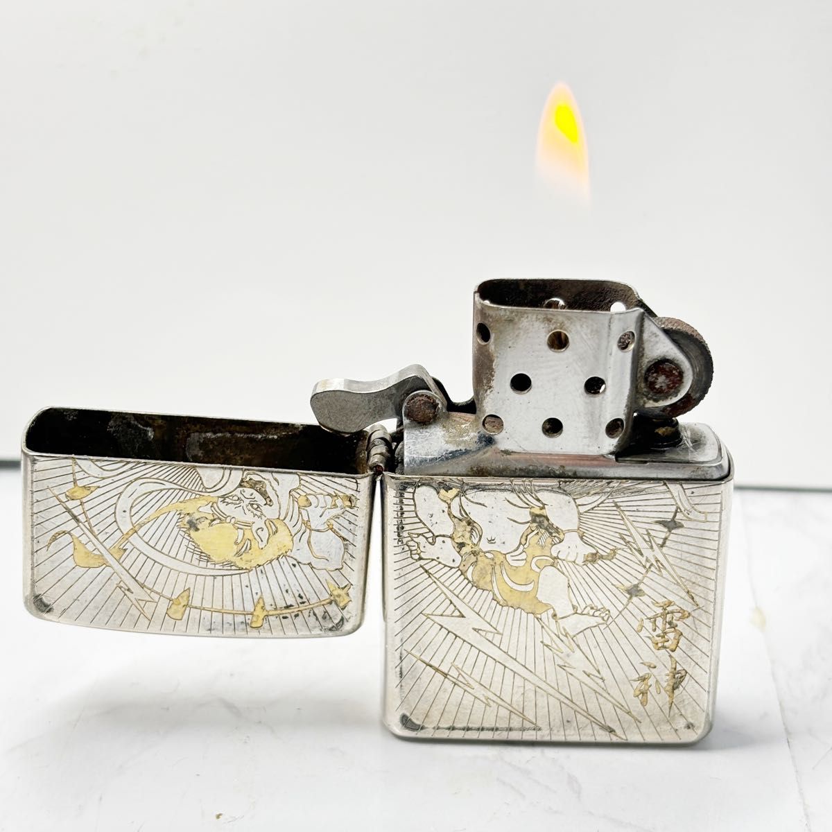 ZIPPO ジッポー スターリングシルバー sterling 2005 和風 雷神 オイル