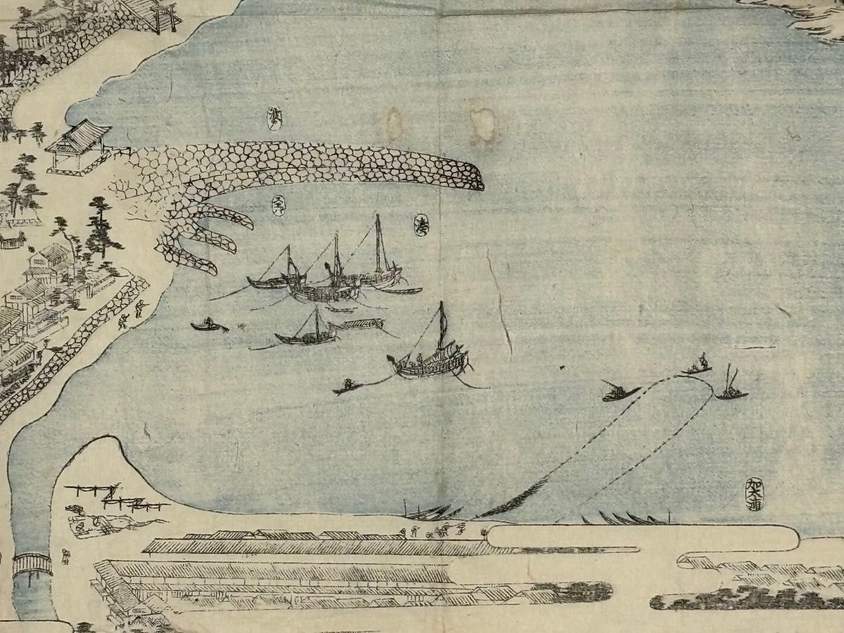 紀伊国海部郡 加太浦淡島神社図」彩色木版刷り 1枚|古地図 和本和歌山