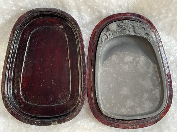 硯中国硯唐木ケース金星水波紋書道文房具古美術花瓶形