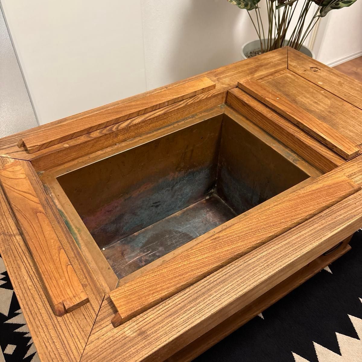 アンティーク 囲炉裏テーブル 関西火鉢 長火鉢 銅製コンロ＆酒燗器etc